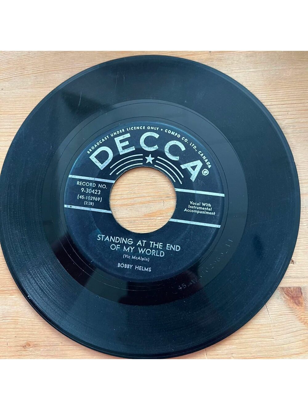 Bobby Helms - Standing at the End of my World/My Special Angel 45rpm VG+ R08